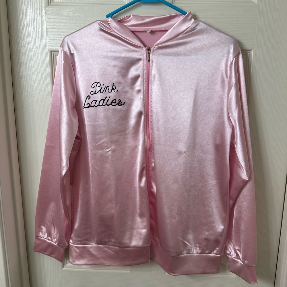 Frenchie Pink Lady Satin Jacket with pink wig. Was used once for a quick photo.